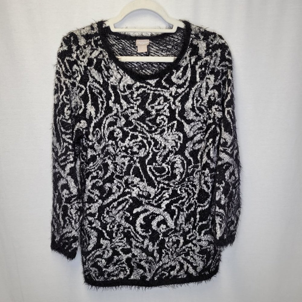 Chico's Women's Size 0 Sweater Black Eyelash Fabric Long Sleeve